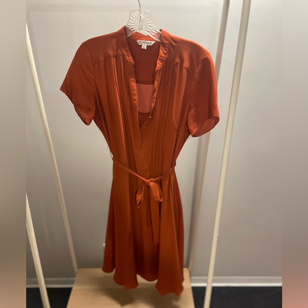 Nanette Lepore Terracotta Belted Pintuck 3-Button Dress
